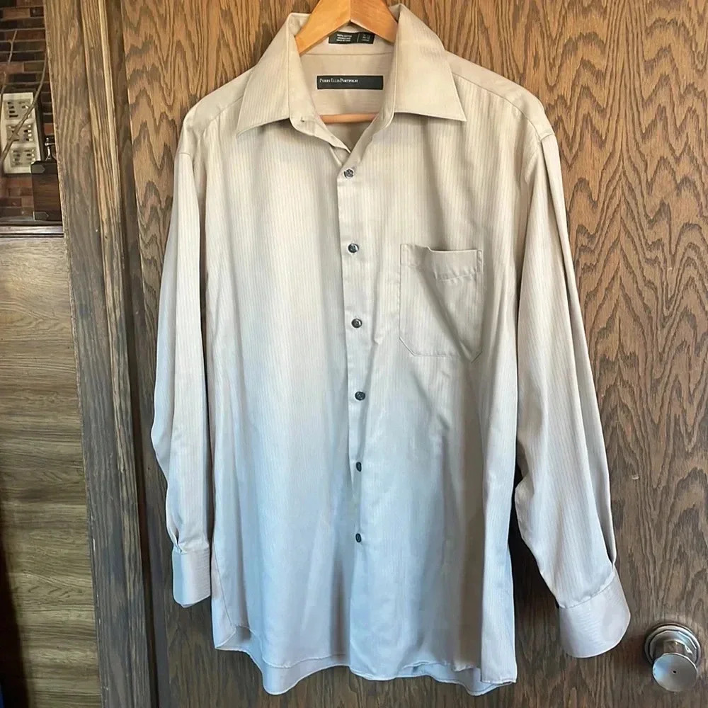 Tan Perry Ellis Button Down Dress Shirt